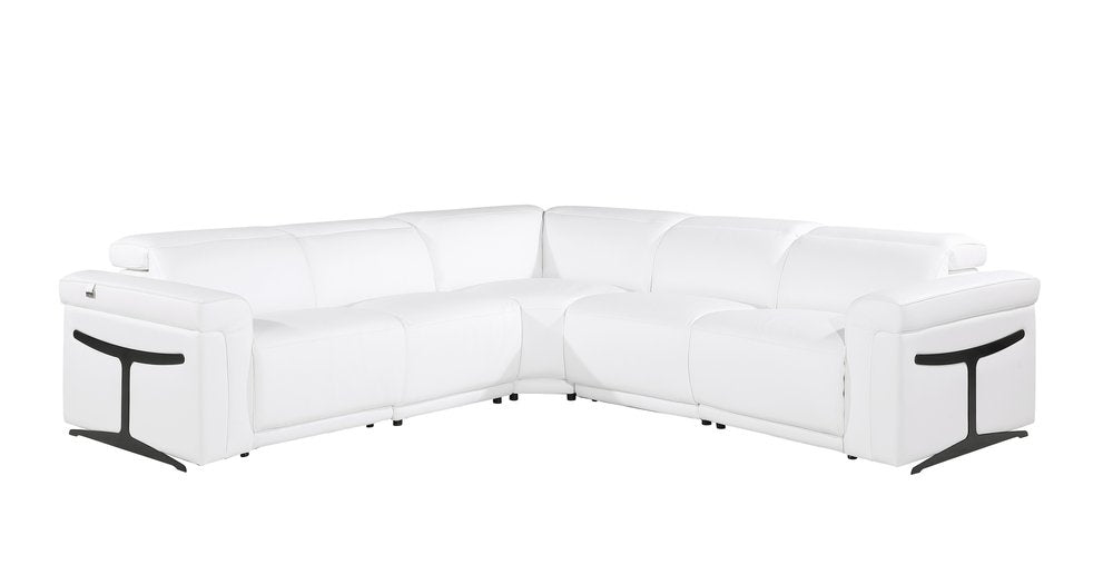 White Italian Leather Modular L Shaped Five Piece Corner Sectional on a white background