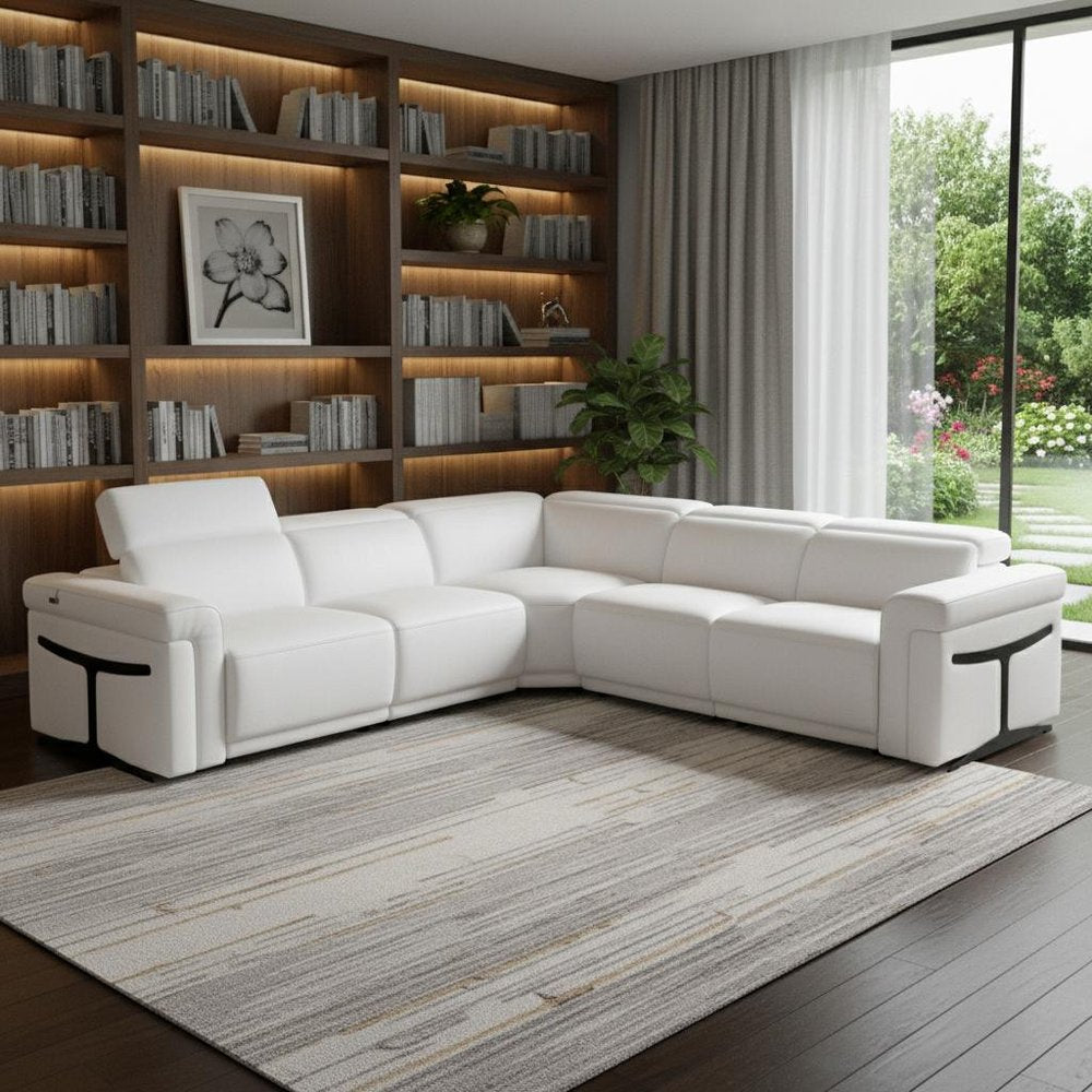 White Italian Leather Modular L Shaped Five Piece Corner Sectional in a home interior