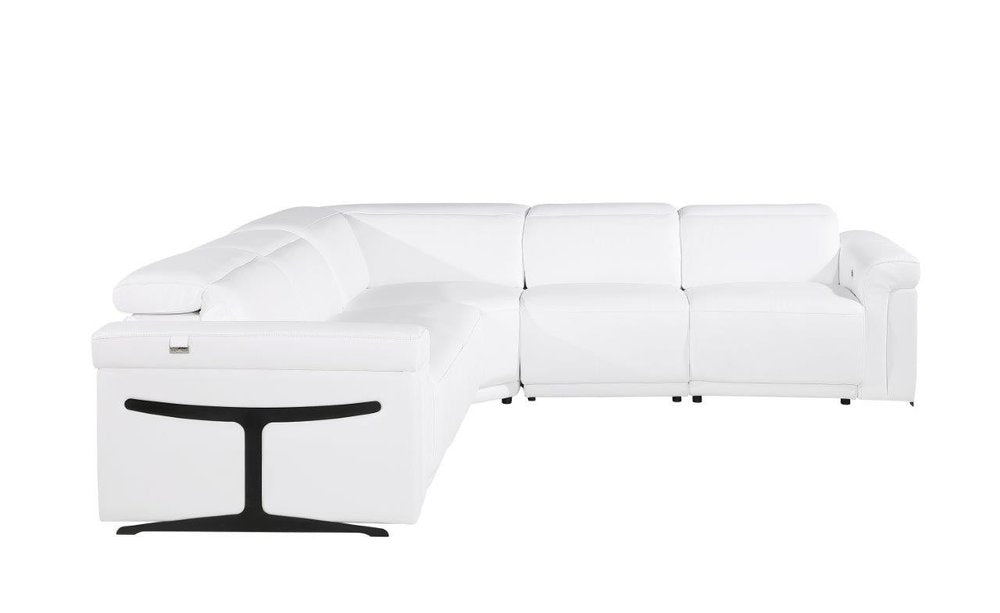 White Italian Leather Modular L Shaped Five Piece Corner Sectional on a white background
