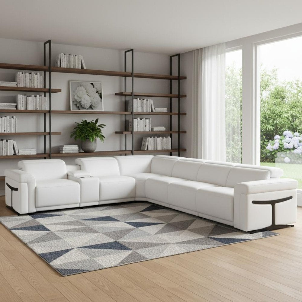 White Italian Leather Modular L Shaped Seven Piece Corner Sectional With Console - SKU 534878 in a home interior