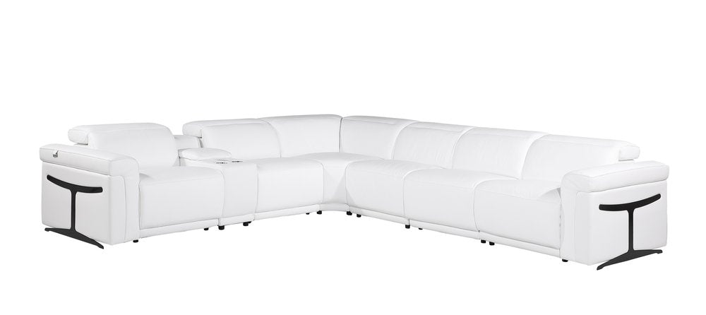 White Italian Leather Modular L Shaped Seven Piece Corner Sectional With Console - SKU 534879 on a white background