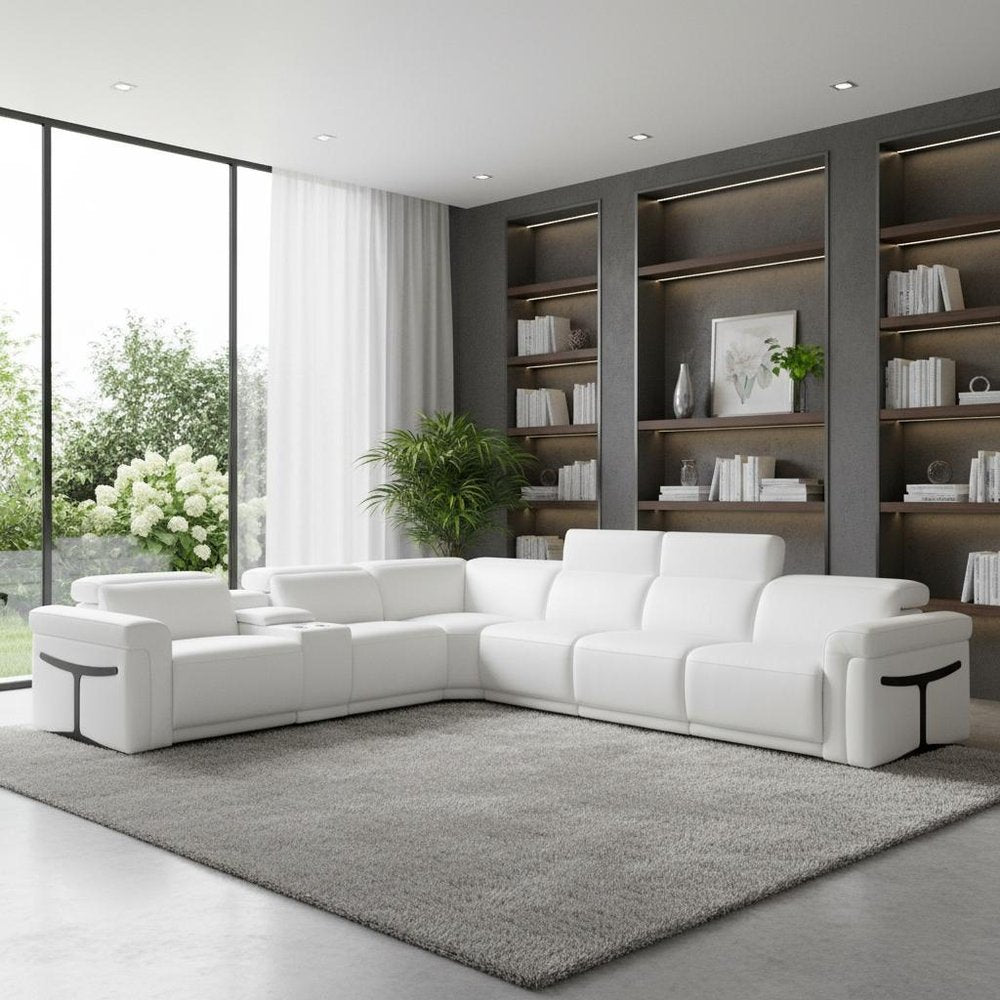 White Italian Leather Modular L Shaped Seven Piece Corner Sectional With Console - SKU 534879 in a home interior