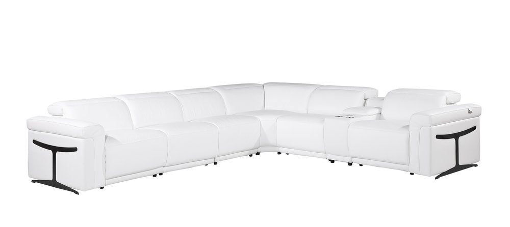 White Italian Leather Modular L Shaped Seven Piece Corner Sectional With Console - SKU 534879 on a white background