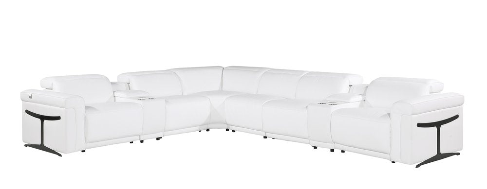 White Italian Leather Modular L Shaped Eight Piece Corner Sectional With Console - SKU 534880 on a white background