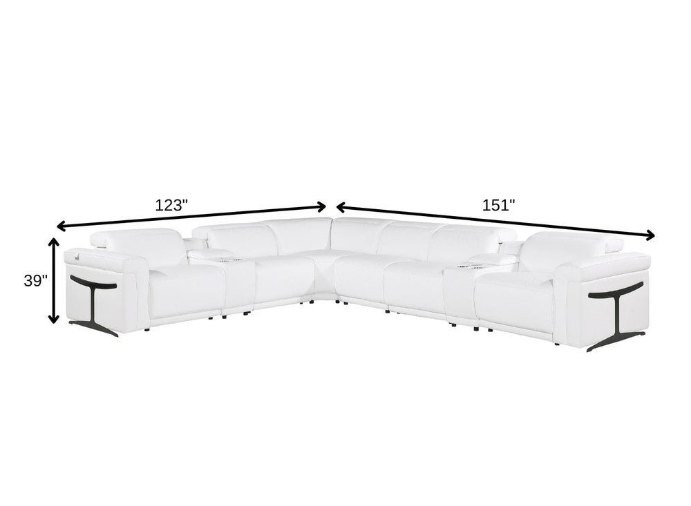 White Italian Leather Modular L Shaped Eight Piece Corner Sectional With Console - SKU 534880 on a white background