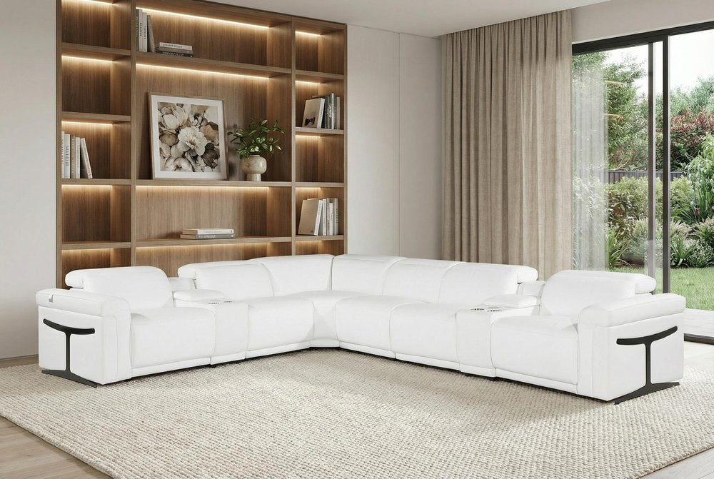 White Italian Leather Modular L Shaped Eight Piece Corner Sectional With Console - SKU 534880 on a white background