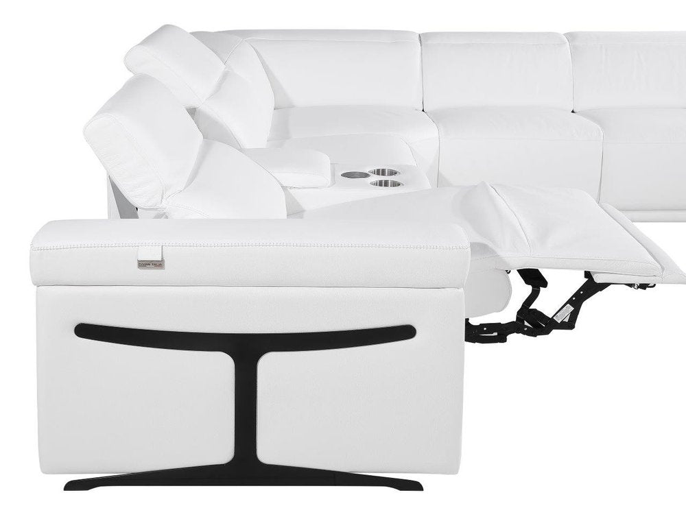 White Italian Leather Modular L Shaped Eight Piece Corner Sectional With Console - SKU 534880