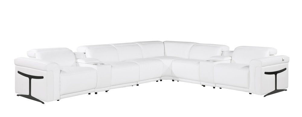 White Italian Leather Modular L Shaped Eight Piece Corner Sectional With Console - SKU 534881 on a white background