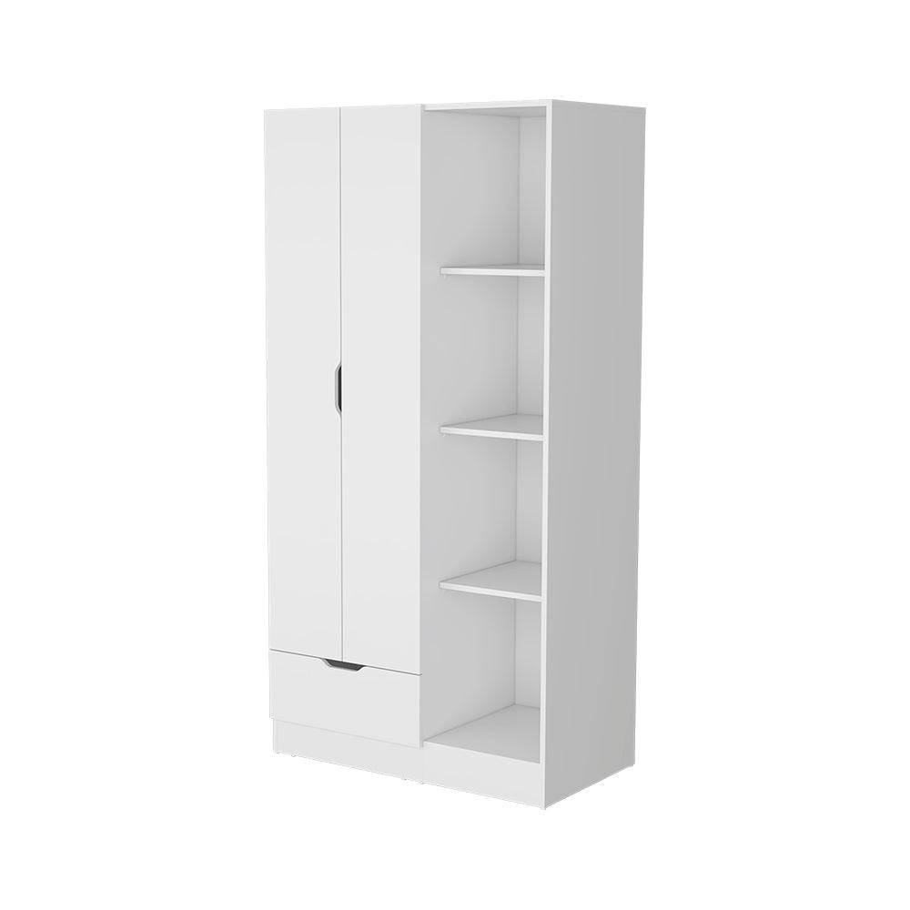 71" White Wood Two Door Single Drawer Combo Dresser