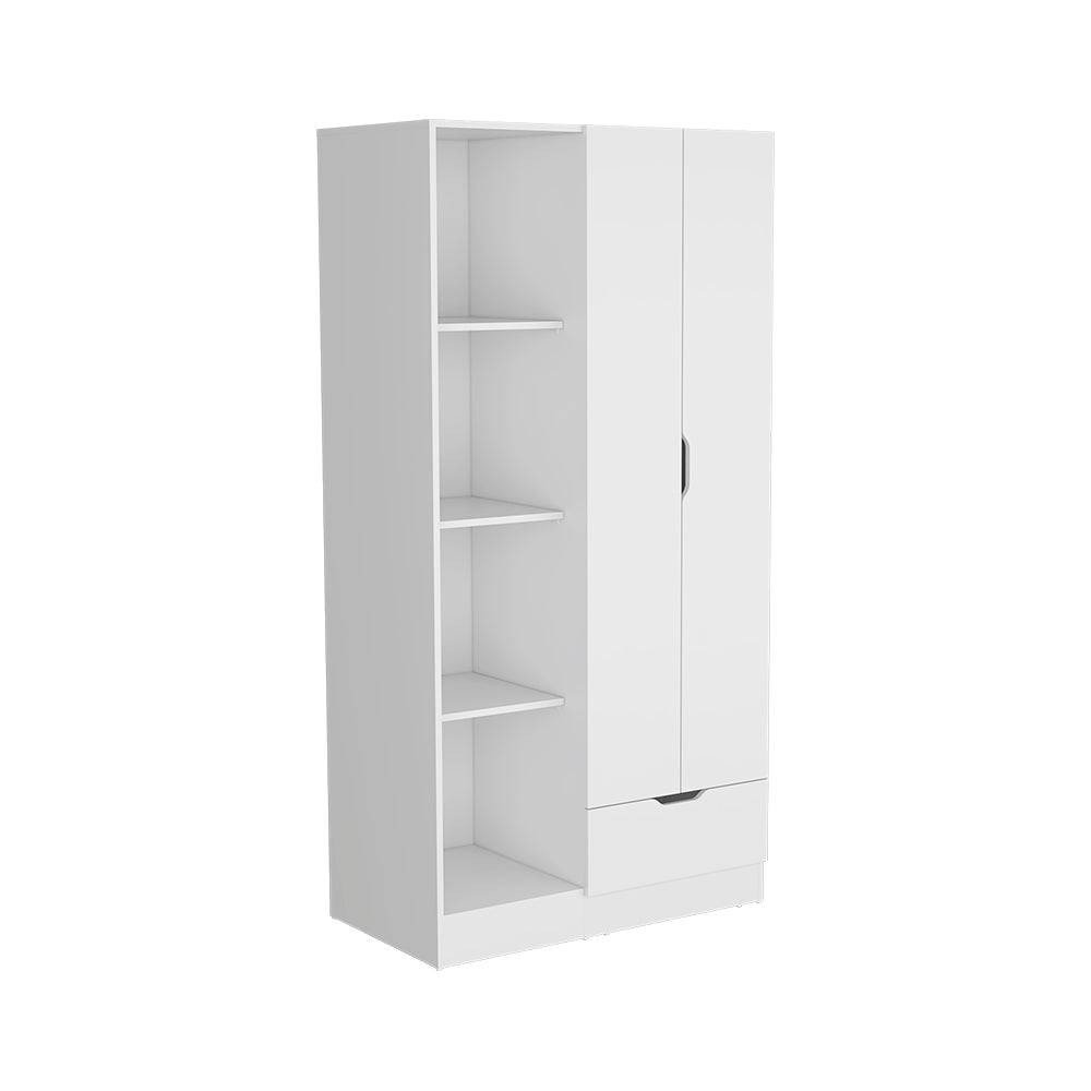 71" White Wood Two Door Single Drawer Combo Dresser on a white background
