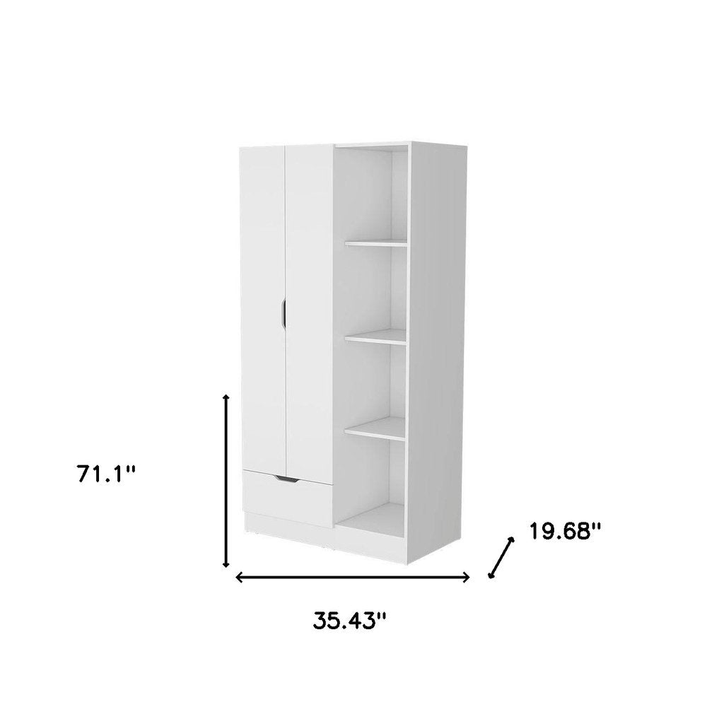 71" White Wood Two Door Single Drawer Combo Dresser