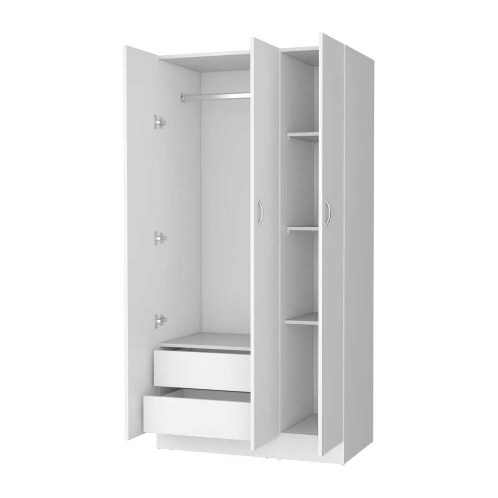 71" White Wood Three Door Two Drawer Combo Dresser