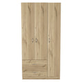 71" Oak Wood Three Door Two Drawer Combo Dresser on a white background