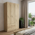 71" Oak Wood Three Door Two Drawer Combo Dresser