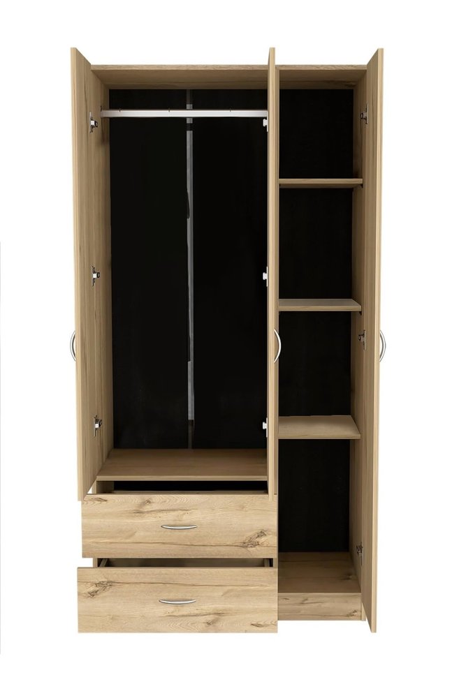 71" Oak Wood Three Door Two Drawer Combo Dresser