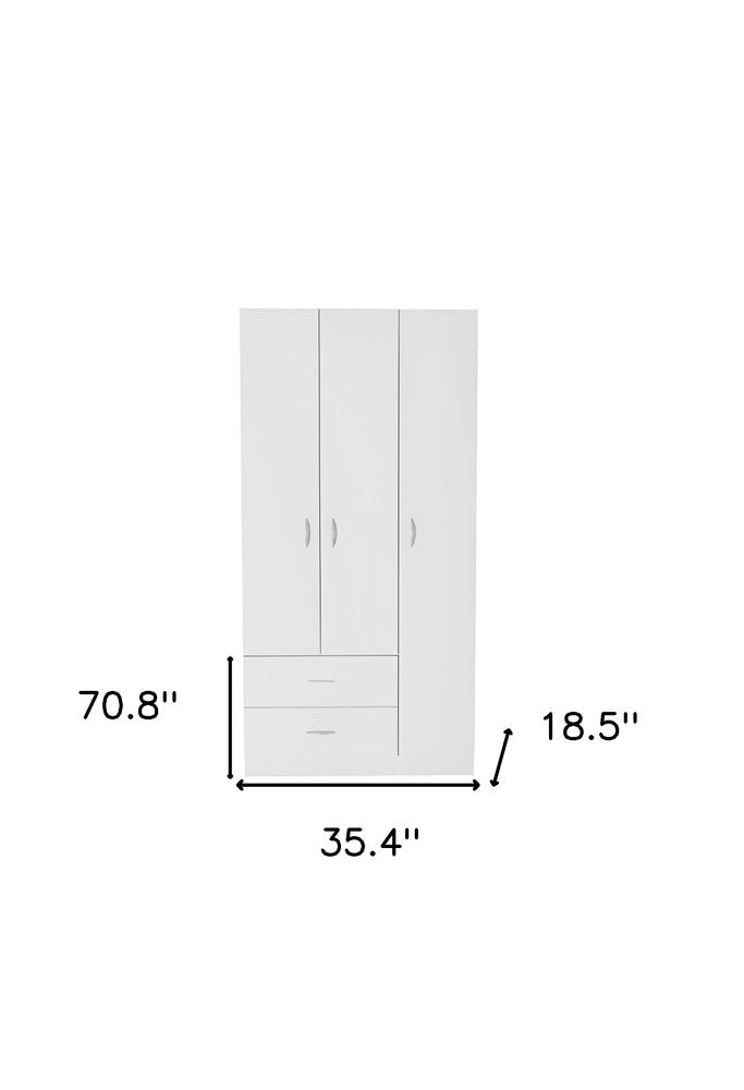 71" White Three Door Two Drawer Combo Dresser