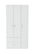 71" White Three Door Two Drawer Combo Dresser on a white background