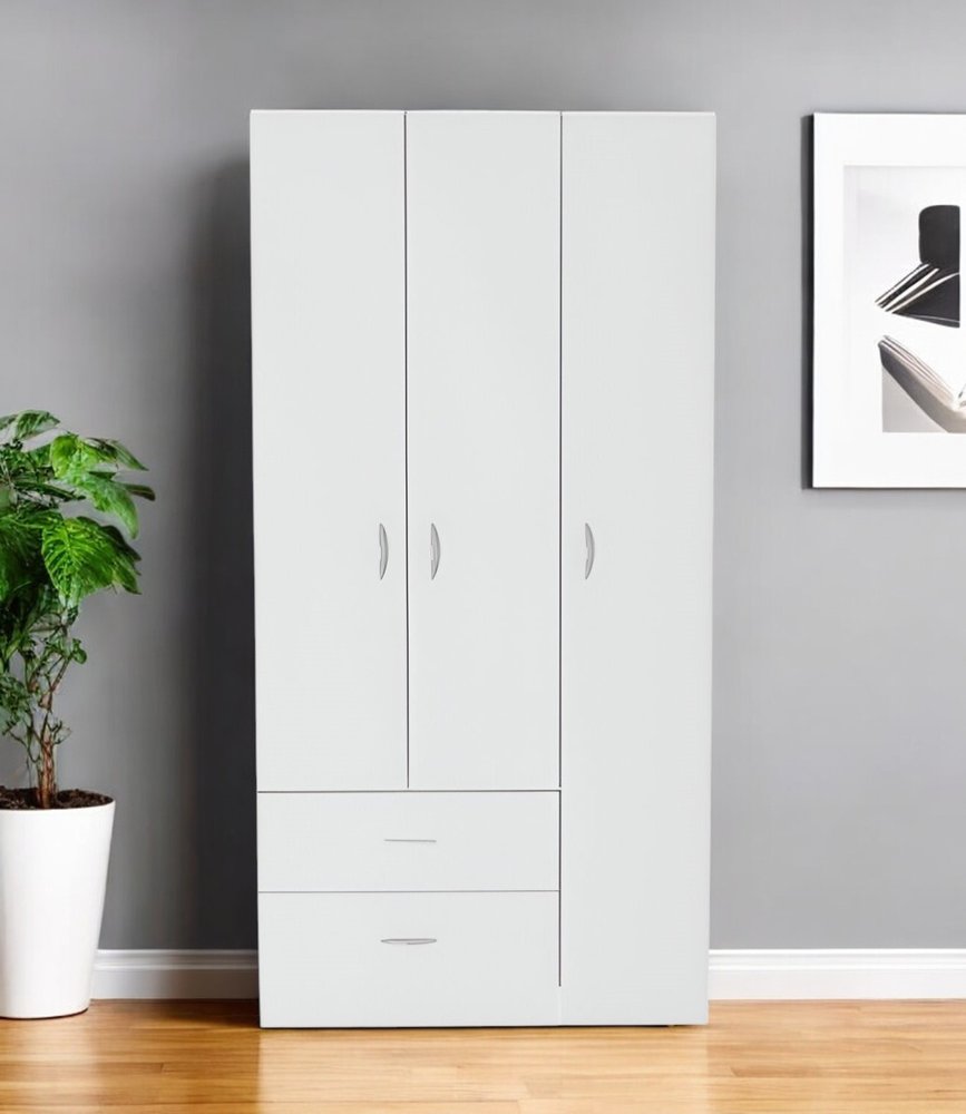 71" White Three Door Two Drawer Combo Dresser
