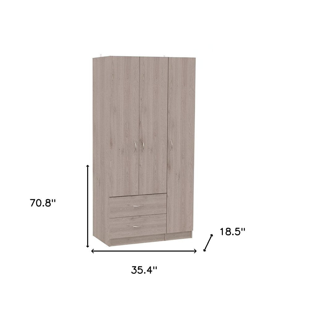 71" Light Gray Wood Three Door Two Drawer Combo Dresser