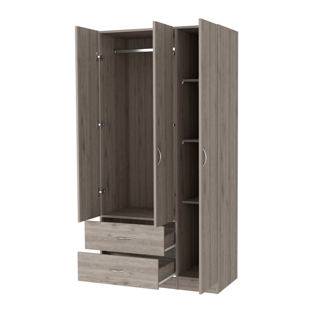 71" Light Gray Wood Three Door Two Drawer Combo Dresser on a white background
