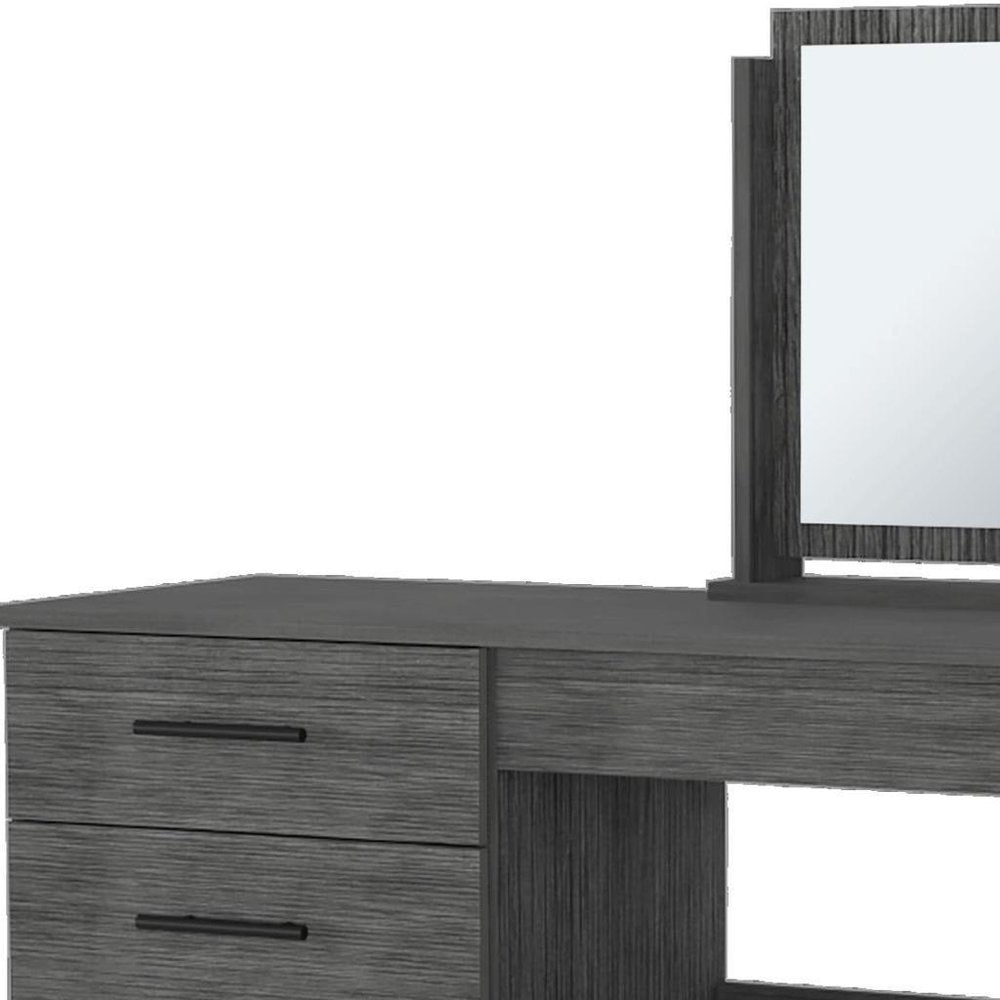 39" Gray Wood Mirrored Four Drawer Vanity Table
