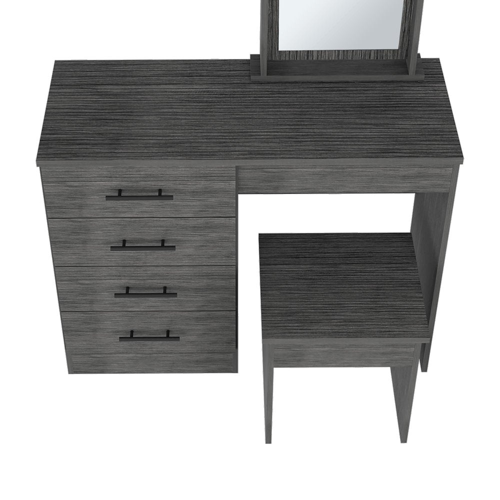 39" Gray Wood Mirrored Four Drawer Vanity Table