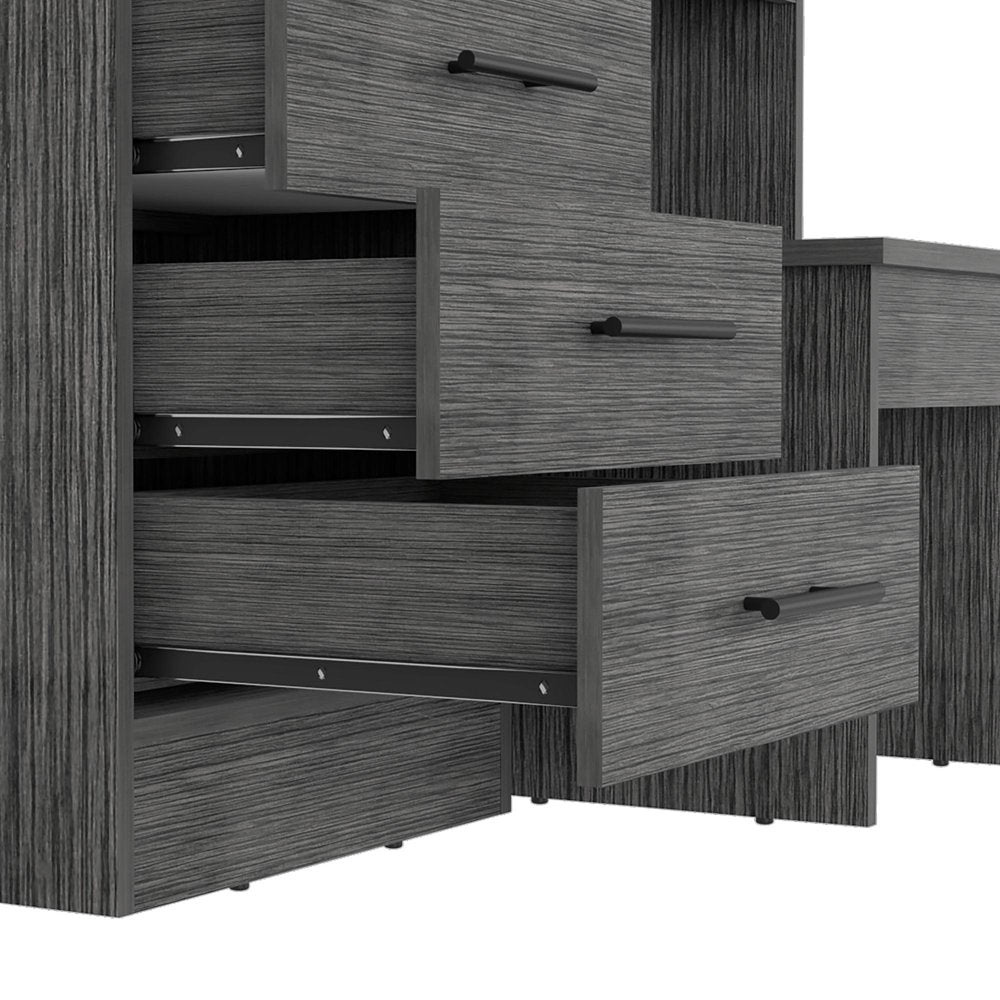 39" Gray Wood Mirrored Four Drawer Vanity Table