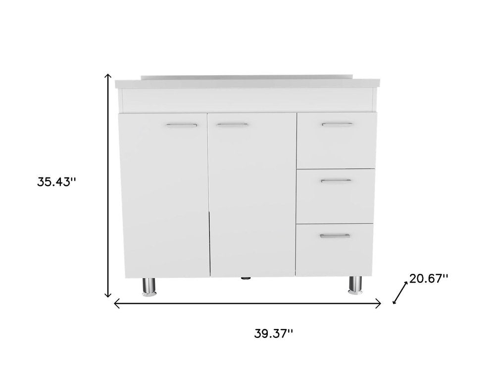 39" White Wood Accent Cabinet With Two Doors And Three Drawers