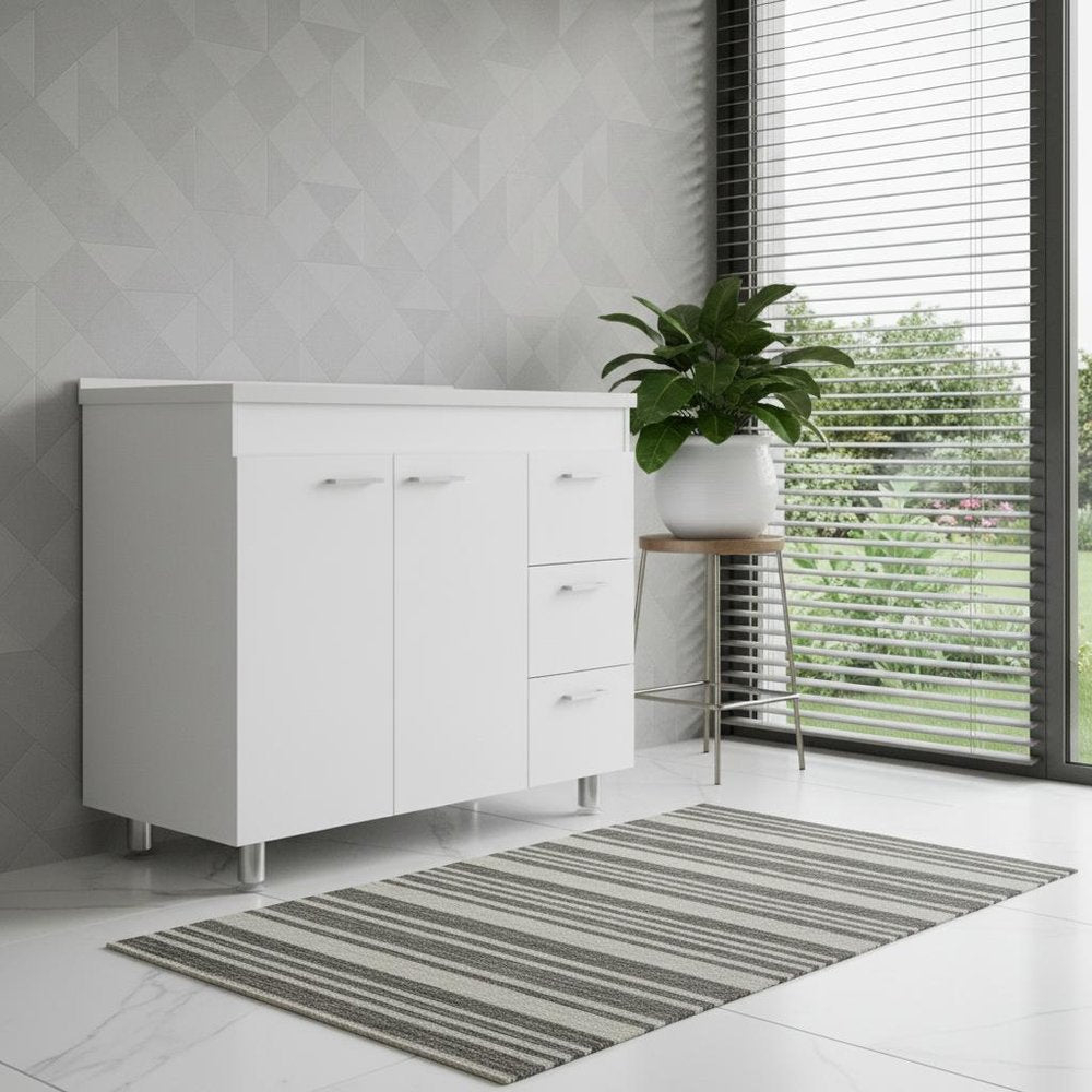 39" White Wood Accent Cabinet With Two Doors And Three Drawers