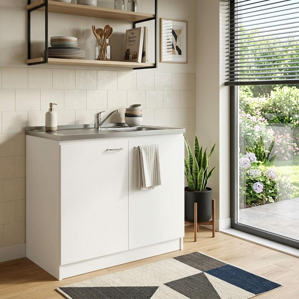 39" White Stainless Steel Accent Cabinet With Two Shelves