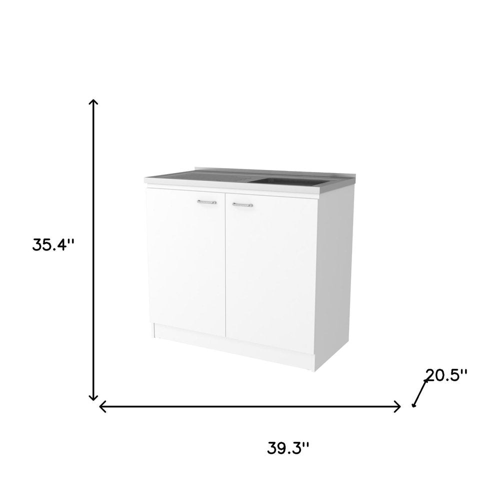39" White Stainless Steel Accent Cabinet With Two Shelves