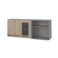 59" Gray and Natural Wood Wall Mounted Accent Cabinet With Three Doors
