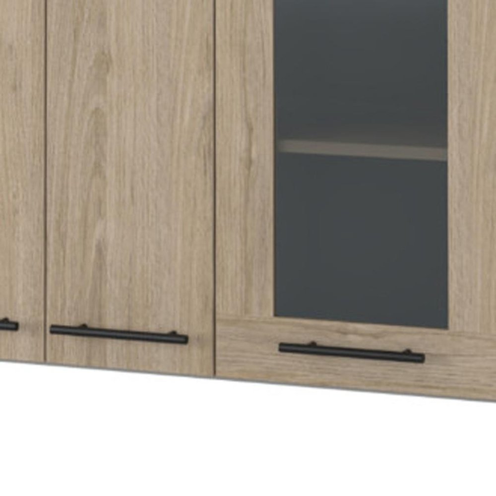 59" Gray and Natural Wood Wall Mounted Accent Cabinet With Three Doors