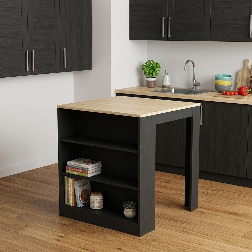 Black and Brown 36" Kitchen Island With Storage in a home interior