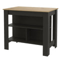 Black and Oak 41" Kitchen Island With Storage on a white background