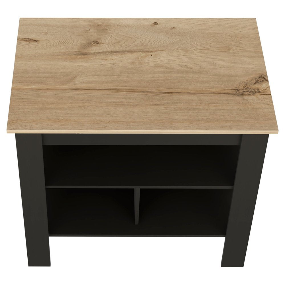 Black and Oak 41" Kitchen Island With Storage on a white background