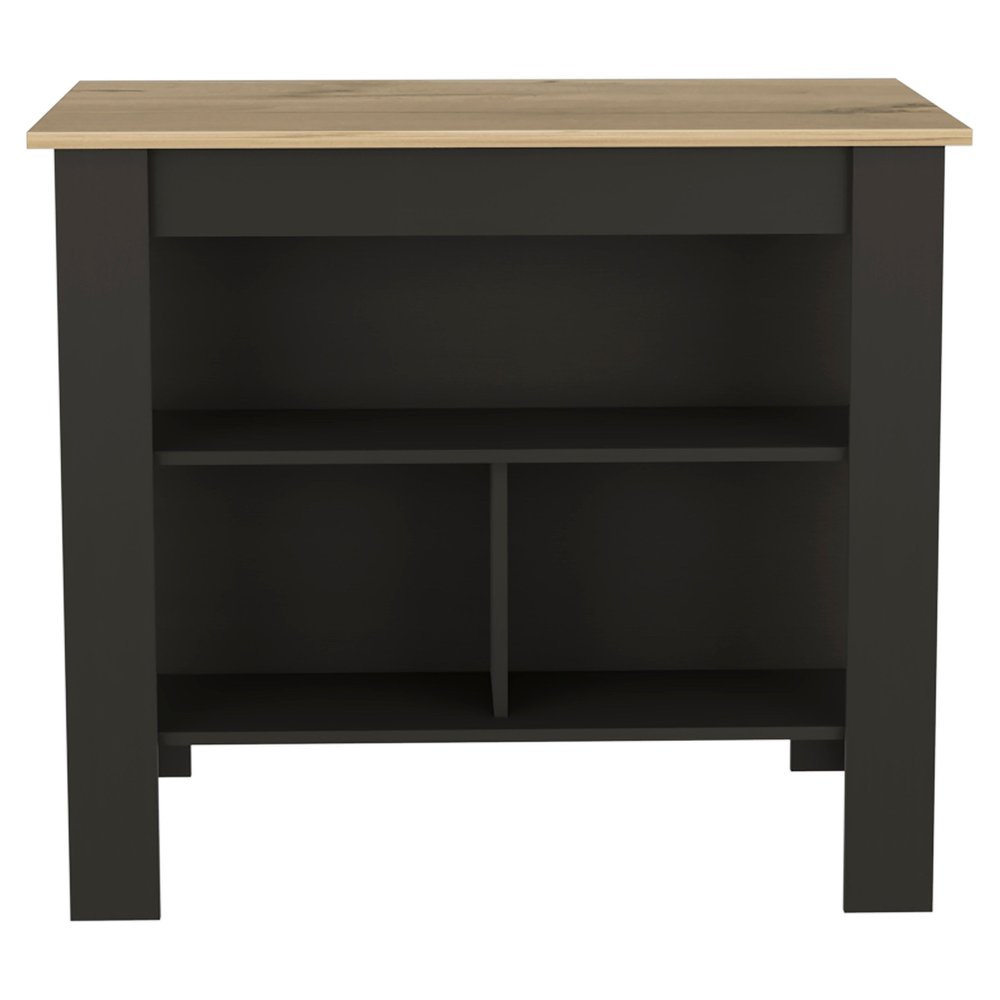 Black and Oak 41" Kitchen Island With Storage on a white background