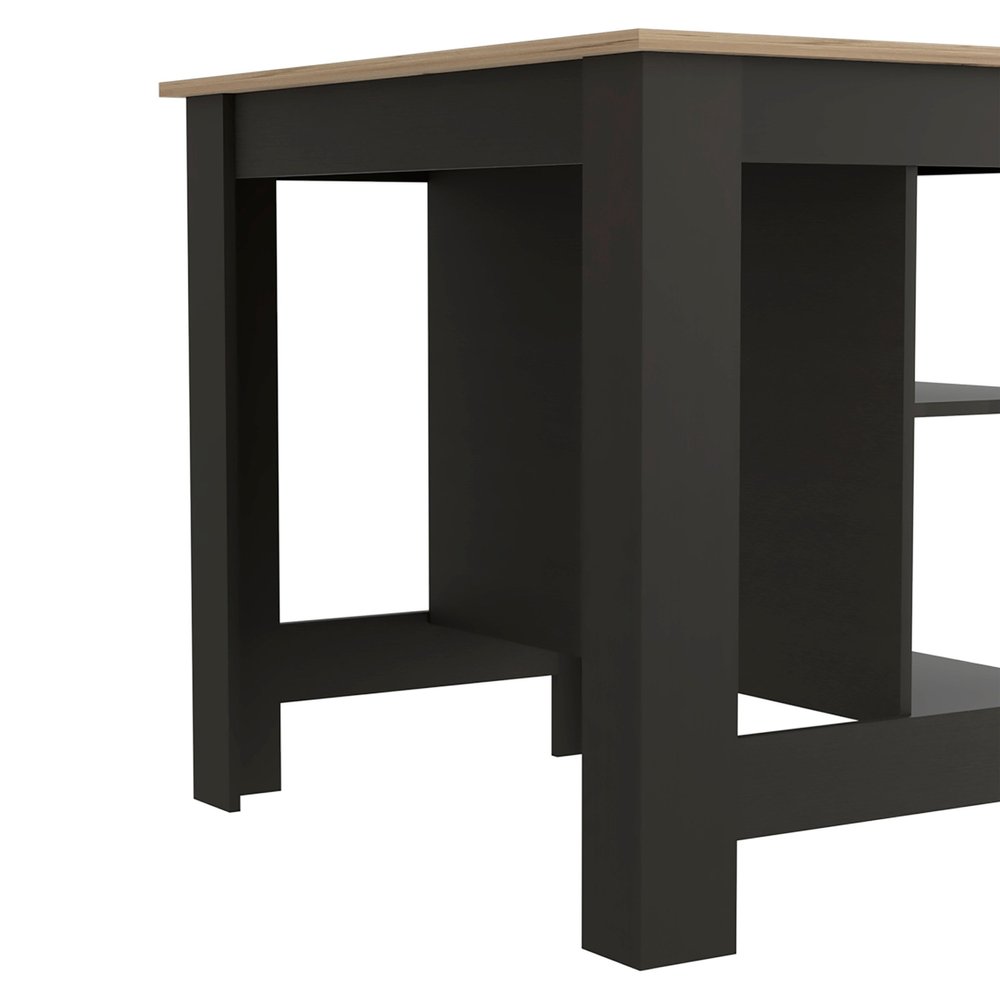 Black and Oak 41" Kitchen Island With Storage on a white background