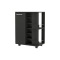 Black Rolling Bar Cart With Wine Storage - 32.32" H x 23.62" W x 14.76" D on a white background