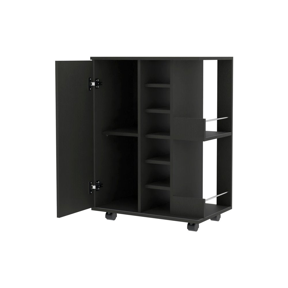 Black Rolling Bar Cart With Wine Storage - 32.32" H x 23.62" W x 14.76" D