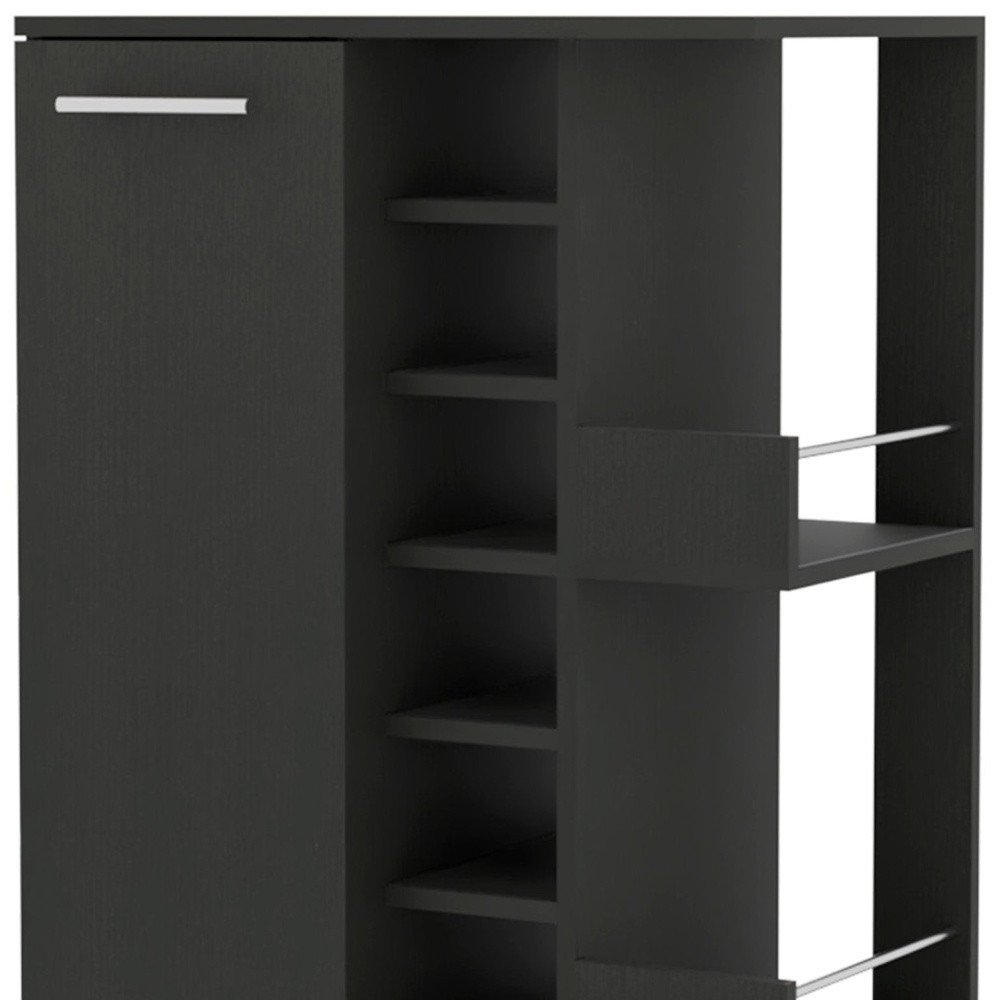 Black Rolling Bar Cart With Wine Storage - 32.32" H x 23.62" W x 14.76" D