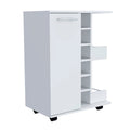 White Rolling Bar Cart With Wine Storage on a white background