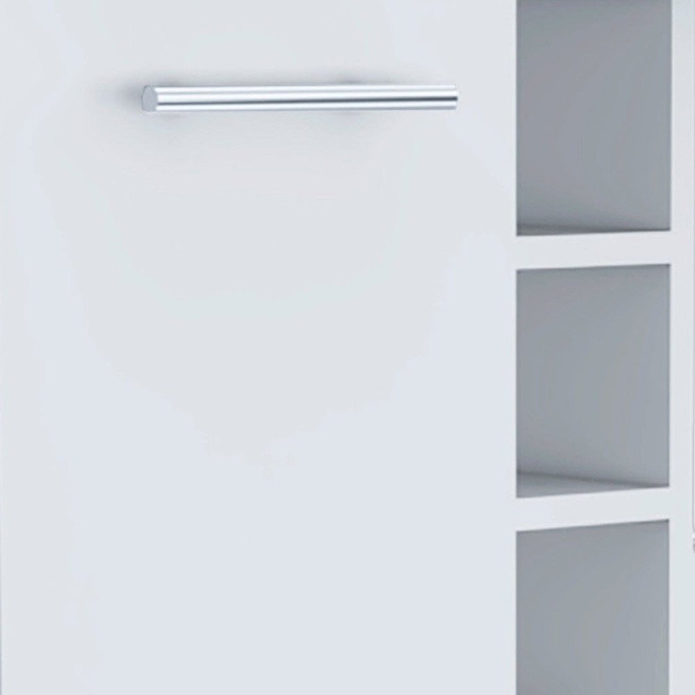 White Rolling Bar Cart With Wine Storage on a white background