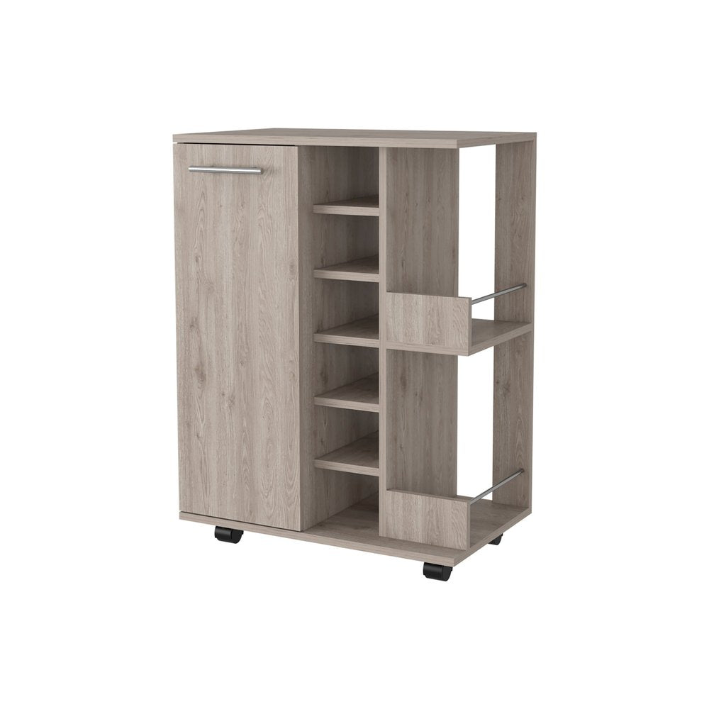 Light Gray Rolling Bar Cart With Wine Storage - 32.32" H x 23.62" W x 14.76" D
