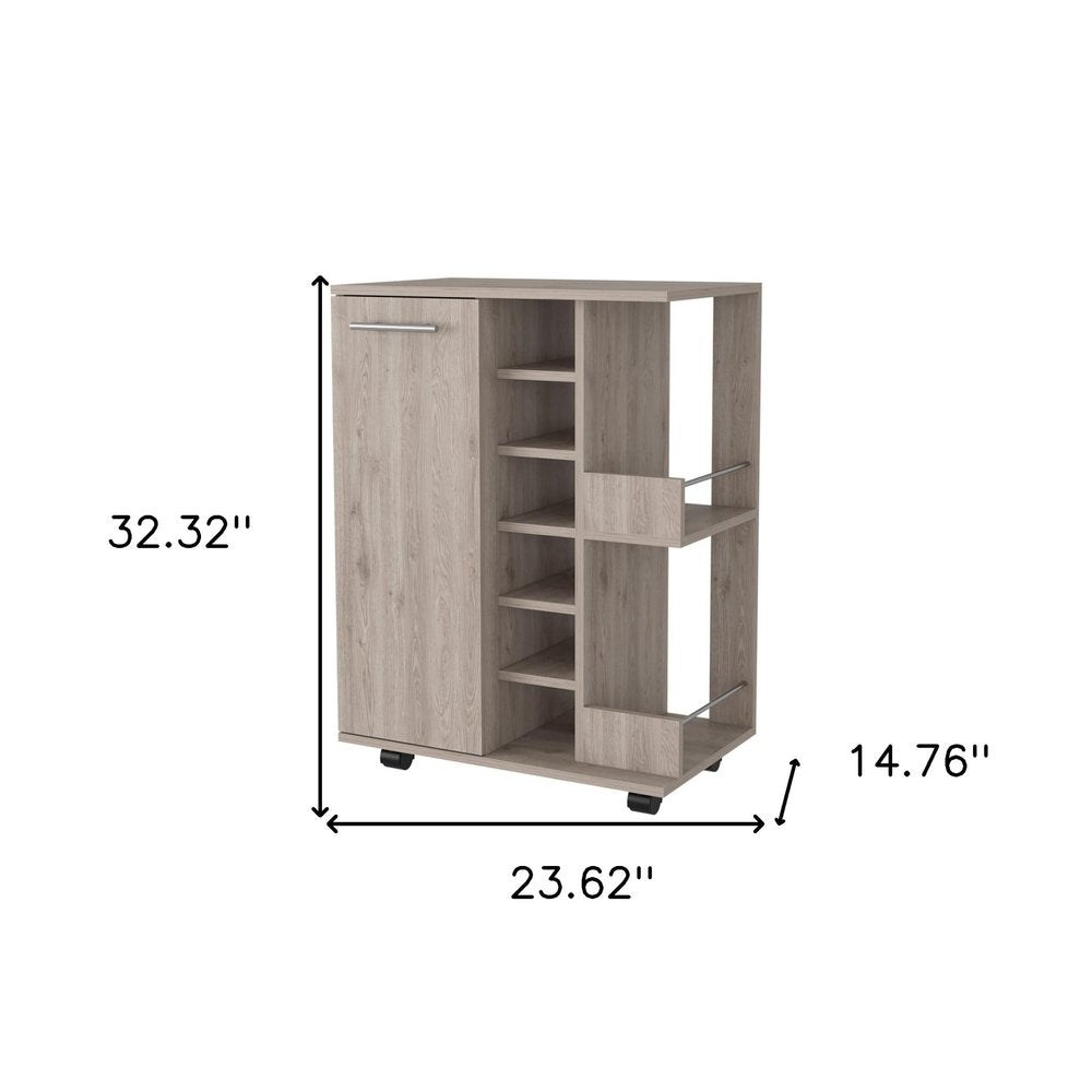 Light Gray Rolling Bar Cart With Wine Storage - 32.32" H x 23.62" W x 14.76" D