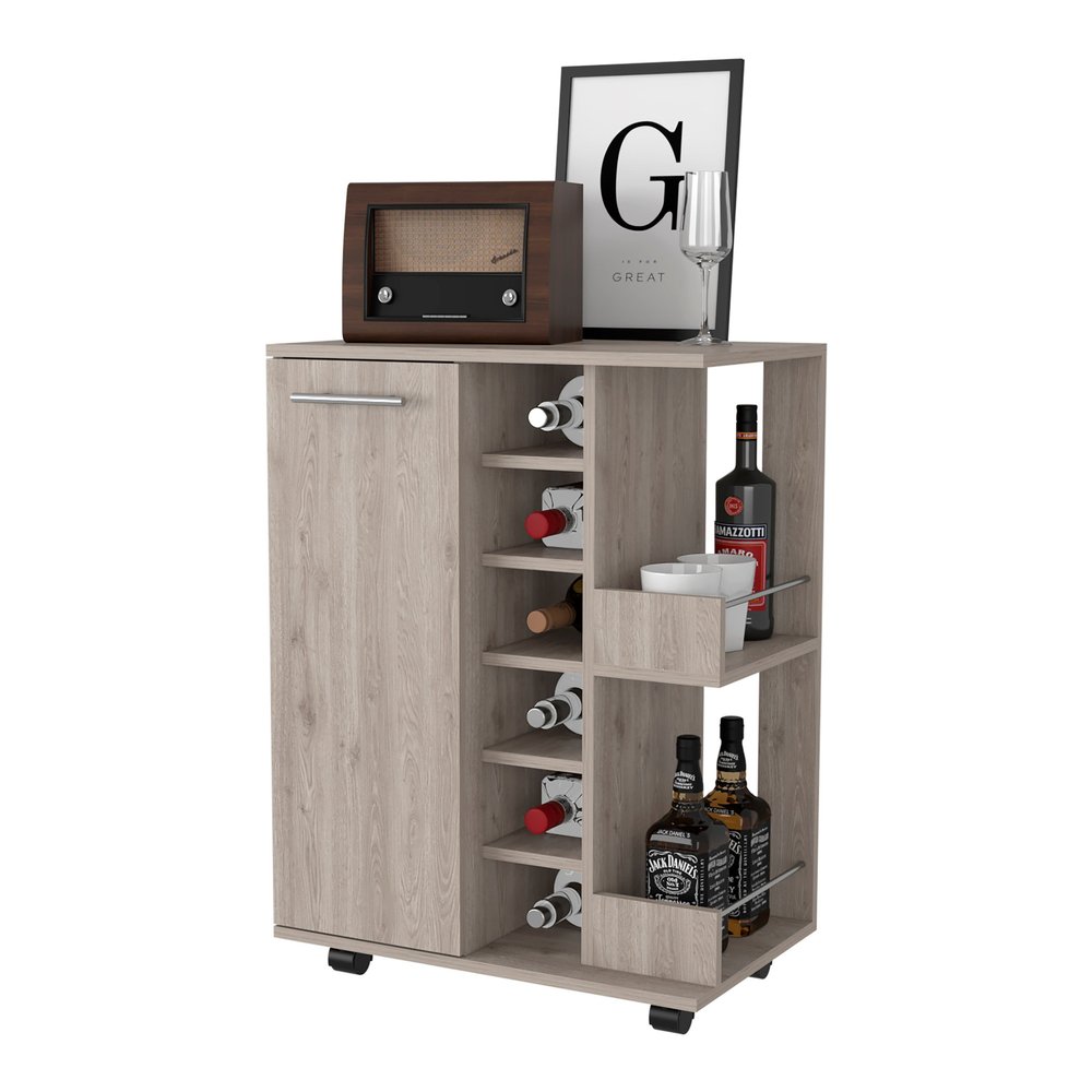 Light Gray Rolling Bar Cart With Wine Storage - 32.32" H x 23.62" W x 14.76" D