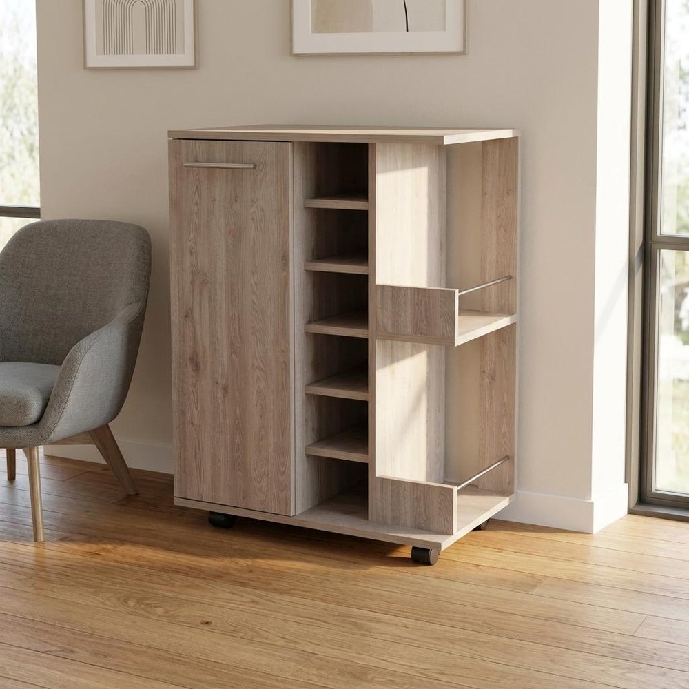 Light Gray Rolling Bar Cart With Wine Storage