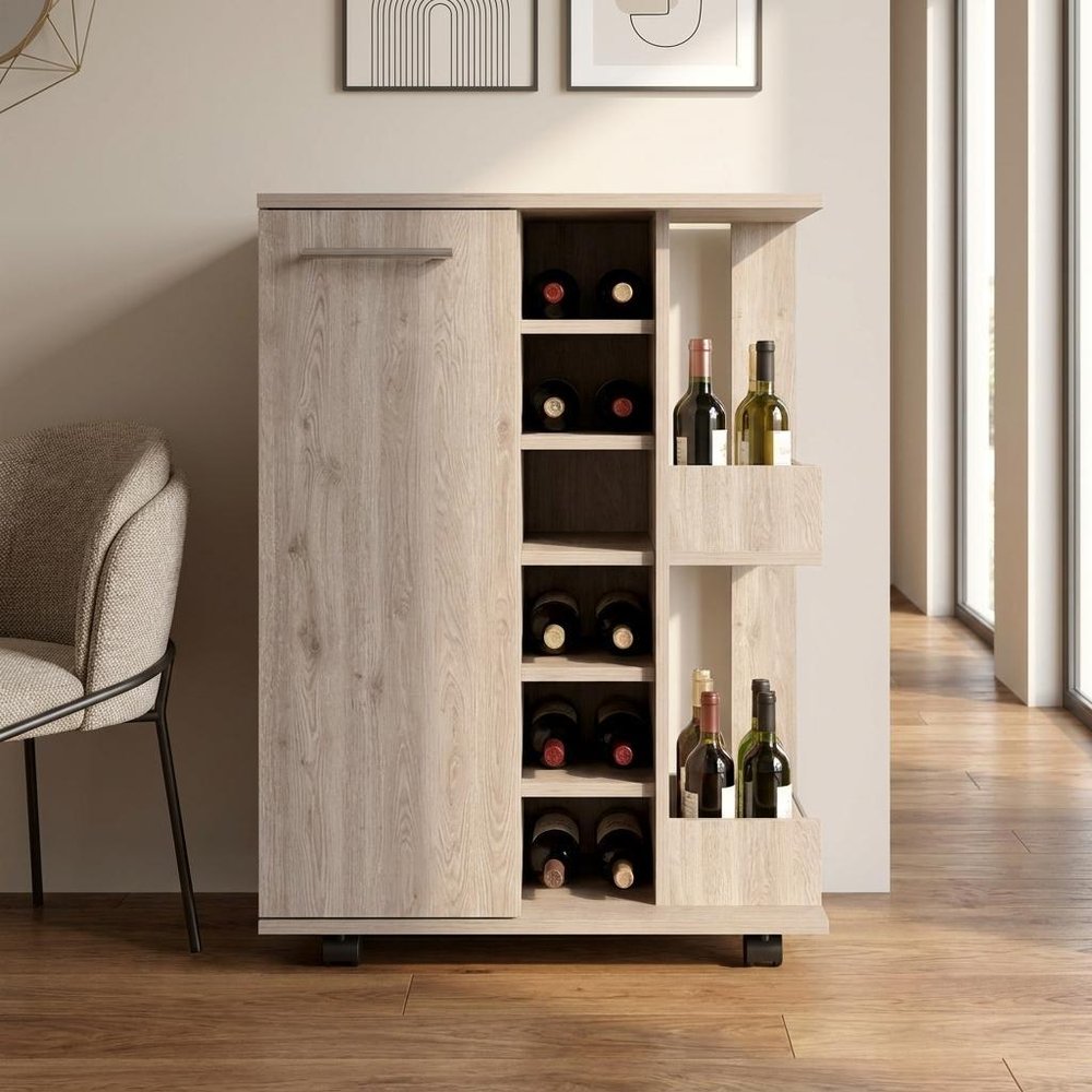 Light Gray Rolling Bar Cart With Wine Storage - 32.32" H x 23.62" W x 14.76" D in a home interior