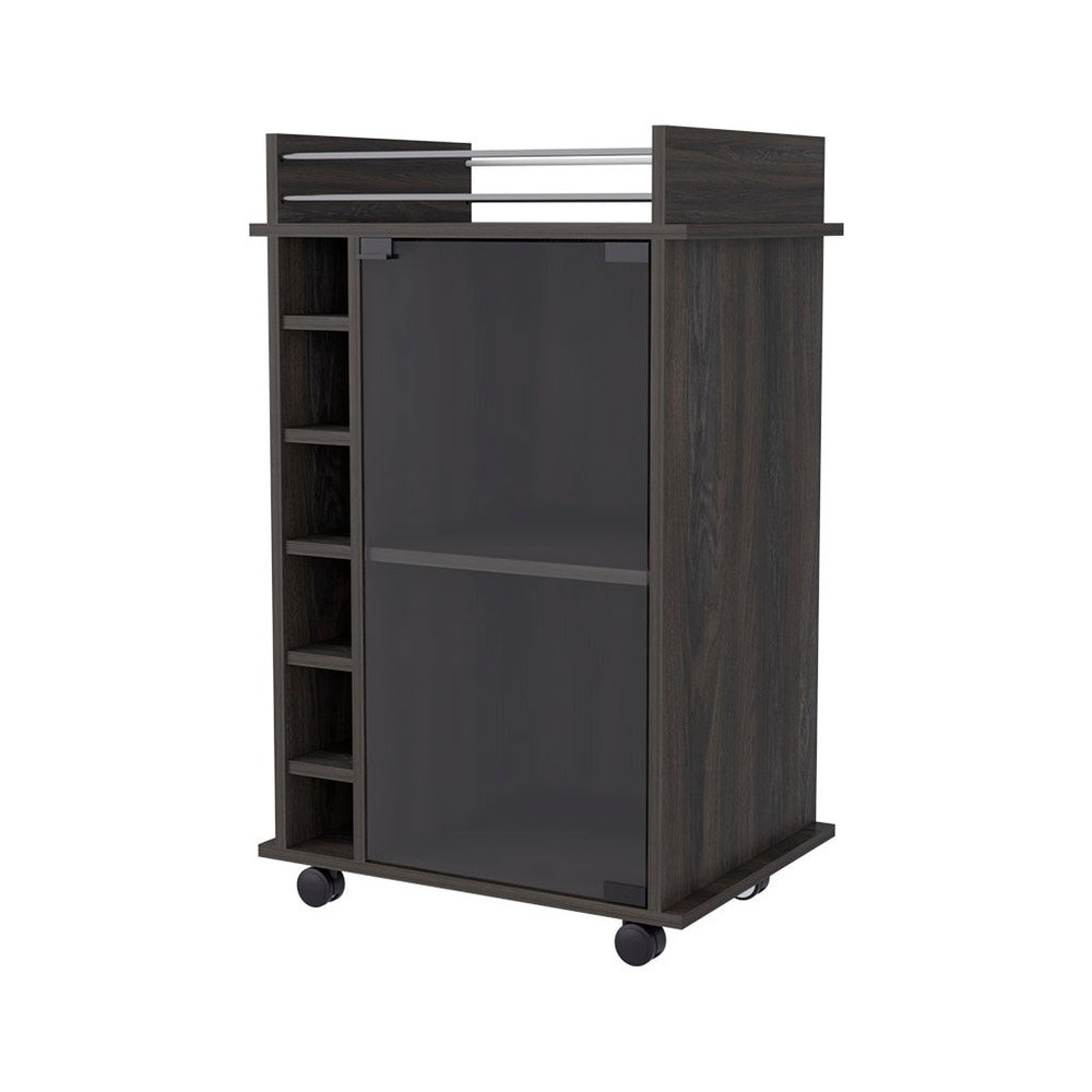Espresso Rolling Bar Cart With Wine Storage - 35" H x 21.6" W x 16.3" D