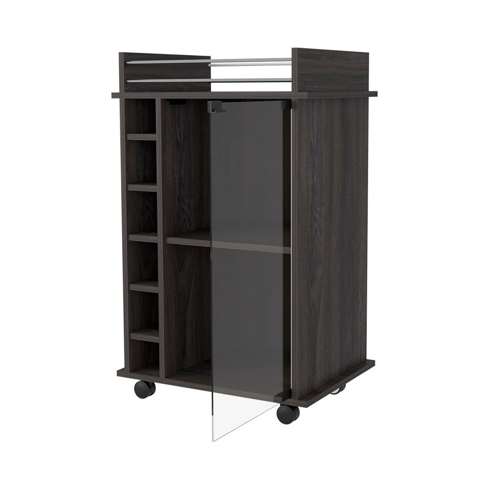Espresso Rolling Bar Cart With Wine Storage - 35" H x 21.6" W x 16.3" D
